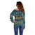 Dark Cyan Blue Batik Papua-inspired Pattern Off Shoulder Sweater - Polynesian Pride