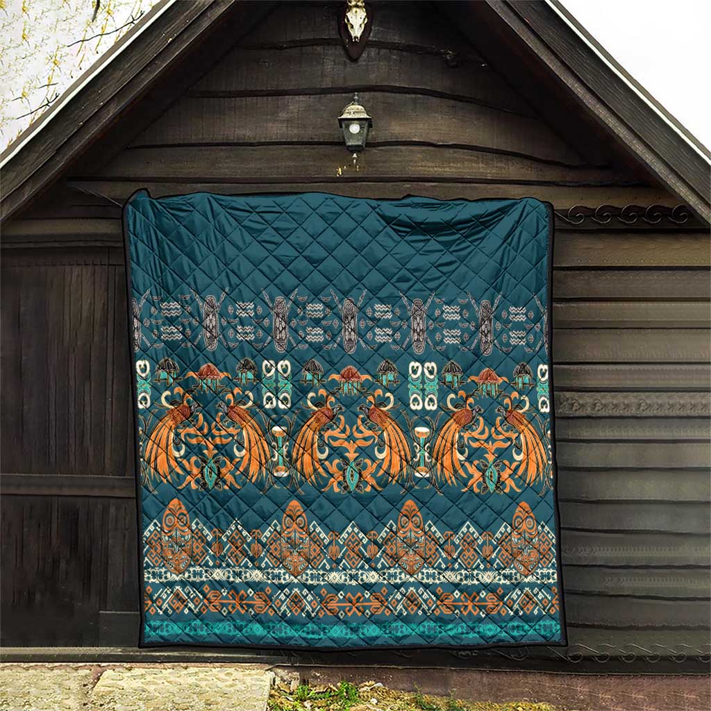 Dark Cyan Blue Batik Papua-inspired Pattern Quilt - Polynesian Pride
