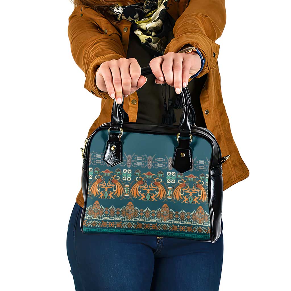 Dark Cyan Blue Batik Papua-inspired Pattern Shoulder Handbag LT9 One Size Blue - Polynesian Pride