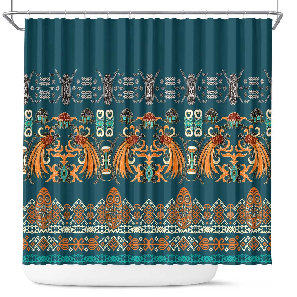 Dark Cyan Blue Batik Papua-inspired Pattern Shower Curtain - Polynesian Pride