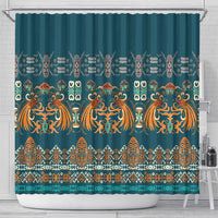 Dark Cyan Blue Batik Papua-inspired Pattern Shower Curtain - Polynesian Pride