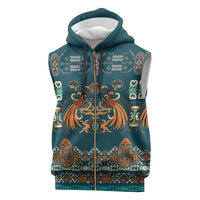 Dark Cyan Blue Batik Papua-inspired Pattern Sleeveless Zip Hoodie - Polynesian Pride