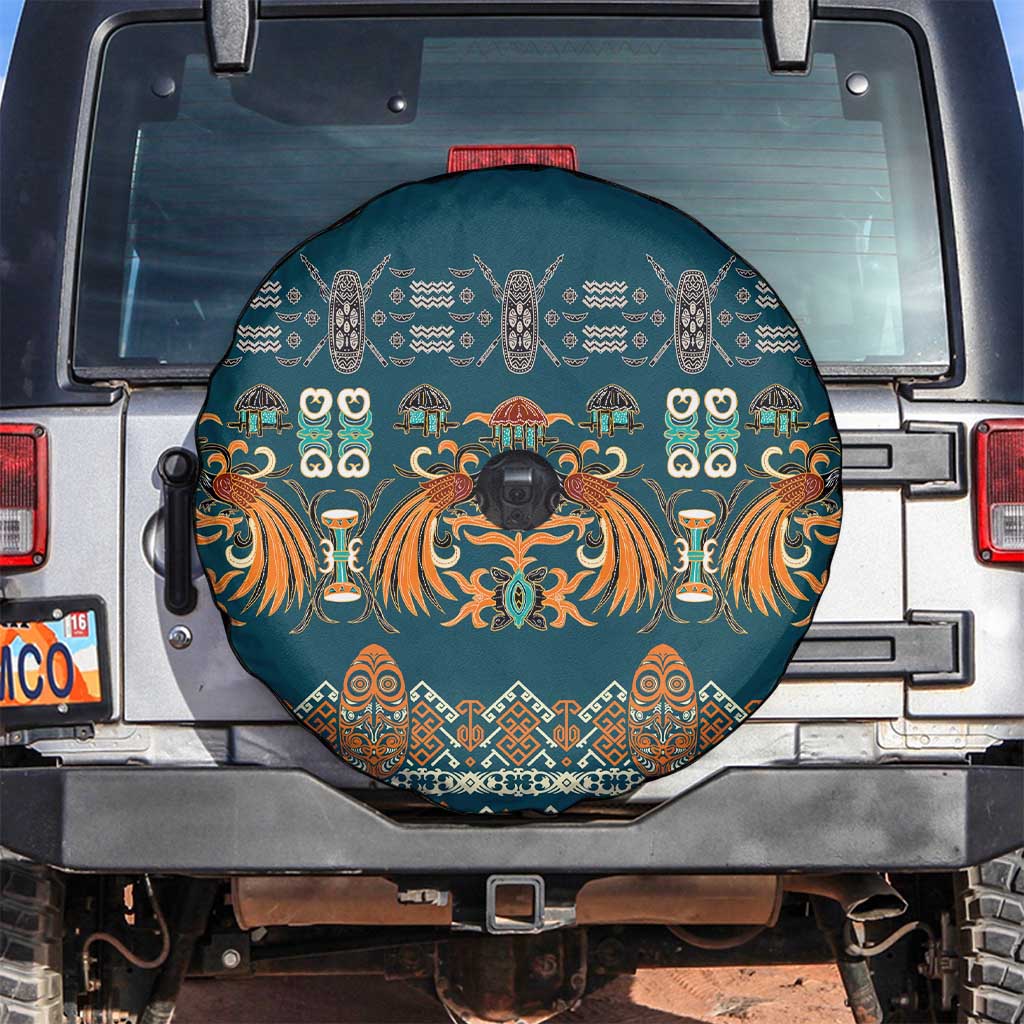 Dark Cyan Blue Batik Papua-inspired Pattern Spare Tire Cover LT9 Blue - Polynesian Pride