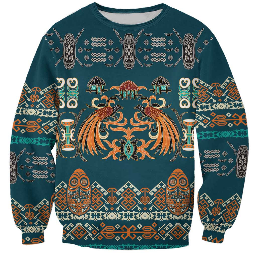 Dark Cyan Blue Batik Papua-inspired Pattern Sweatshirt - Polynesian Pride