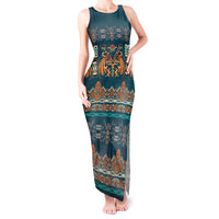 Dark Cyan Blue Batik Papua-inspired Pattern Tank Maxi Dress - Polynesian Pride