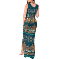 Dark Cyan Blue Batik Papua-inspired Pattern Tank Maxi Dress - Polynesian Pride