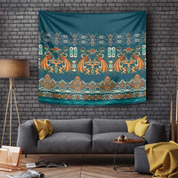 Dark Cyan Blue Batik Papua-inspired Pattern Tapestry - Polynesian Pride