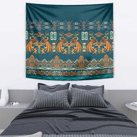 Dark Cyan Blue Batik Papua-inspired Pattern Tapestry - Polynesian Pride