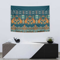 Dark Cyan Blue Batik Papua-inspired Pattern Tapestry - Polynesian Pride