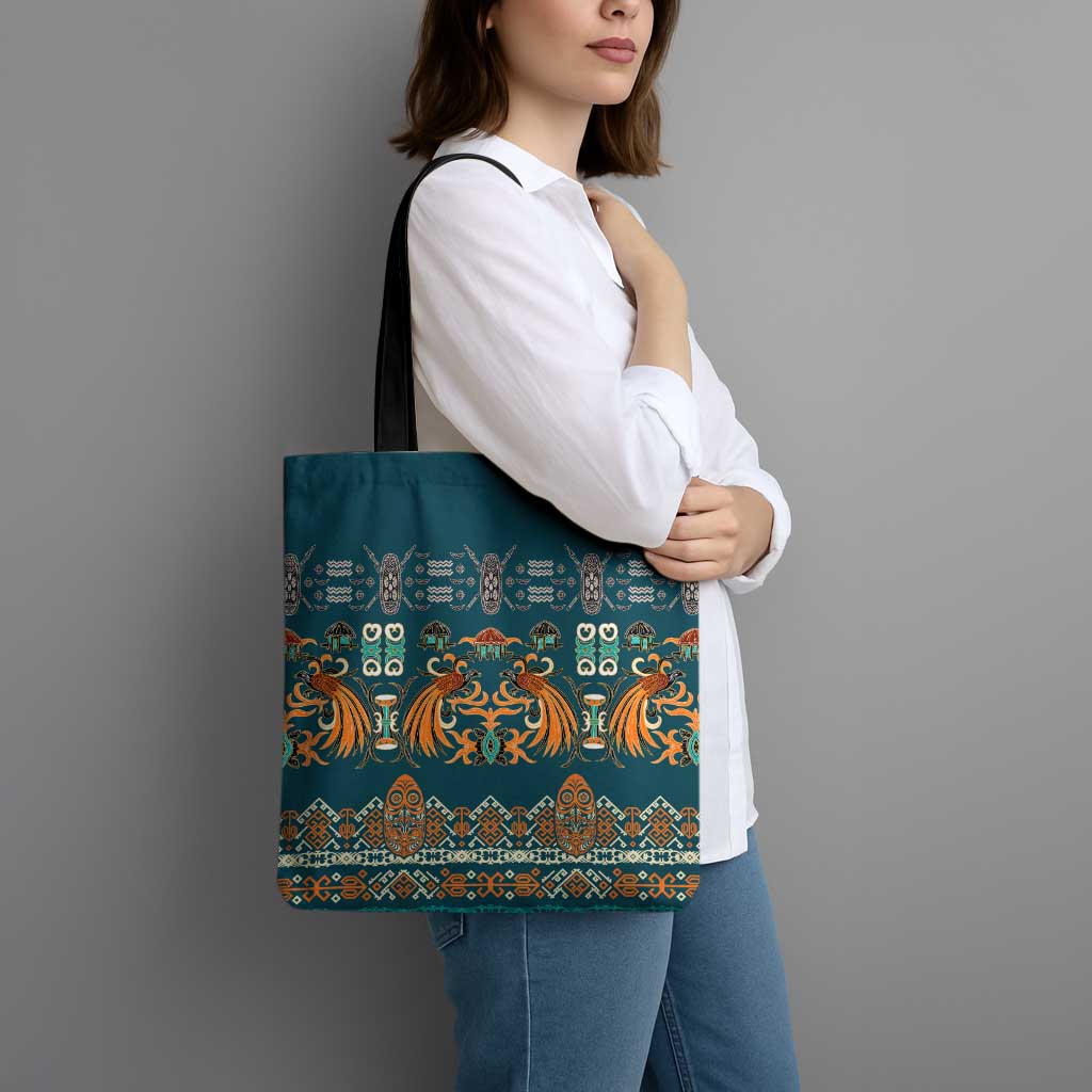 Dark Cyan Blue Batik Papua-inspired Pattern Tote Bag - Polynesian Pride