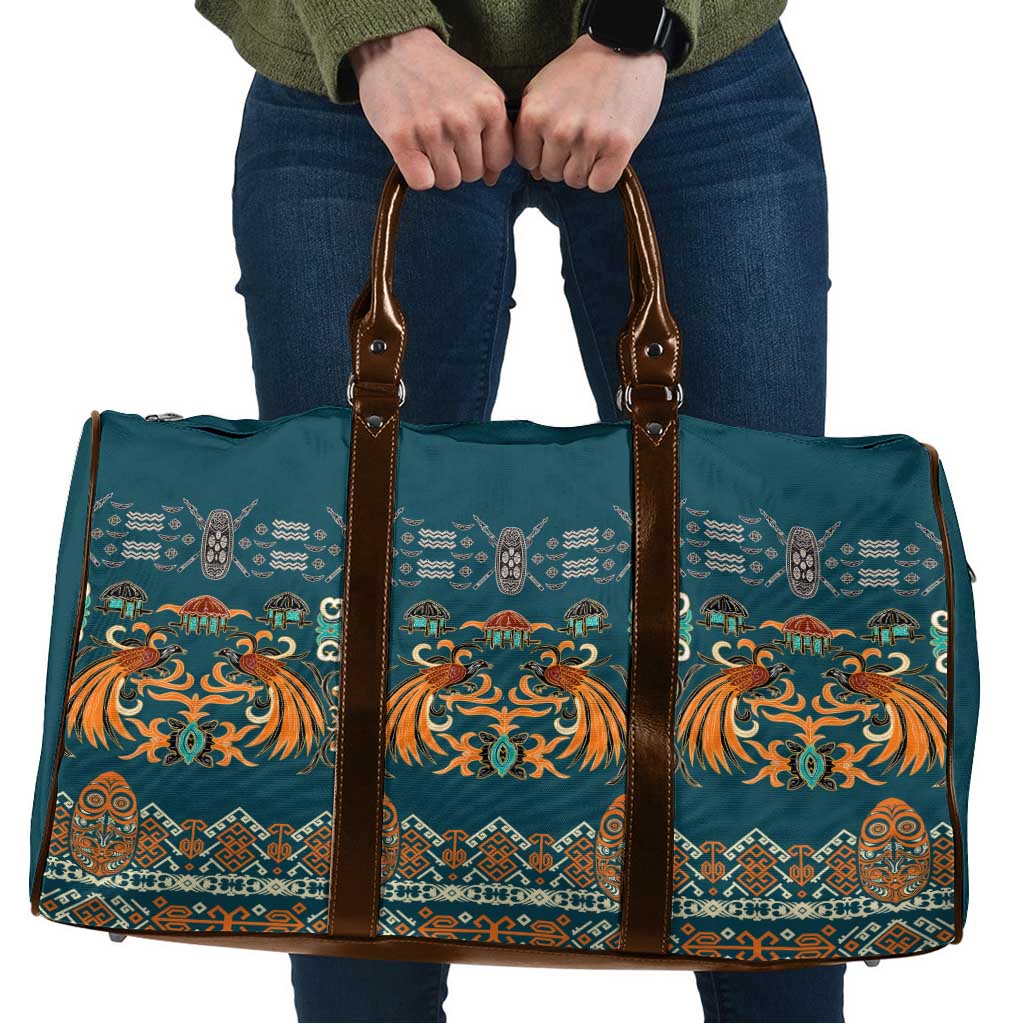 Dark Cyan Blue Batik Papua-inspired Pattern Travel Bag LT9 Blue - Polynesian Pride