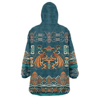 Dark Cyan Blue Batik Papua-inspired Pattern Wearable Blanket Hoodie - Polynesian Pride