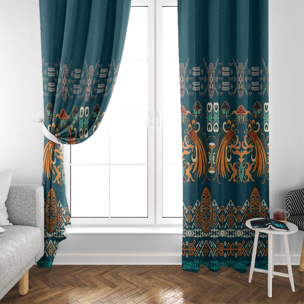 Dark Cyan Blue Batik Papua-inspired Pattern Window Curtain - Polynesian Pride