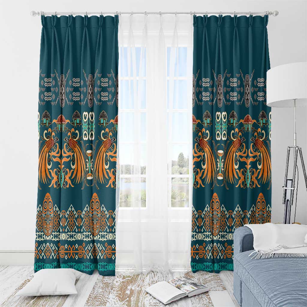 Dark Cyan Blue Batik Papua-inspired Pattern Window Curtain - Polynesian Pride