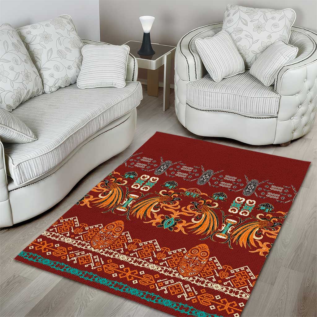 Oxblood Batik Papua-inspired Pattern Area Rug - Polynesian Pride