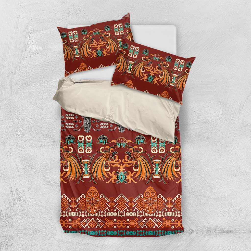 Oxblood Batik Papua-inspired Pattern Bedding Set - Polynesian Pride
