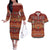Oxblood Batik Papua-inspired Pattern Couples Matching Off The Shoulder Long Sleeve Dress and Hawaiian Shirt - Polynesian Pride