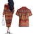 Oxblood Batik Papua-inspired Pattern Couples Matching Off The Shoulder Long Sleeve Dress and Hawaiian Shirt - Polynesian Pride