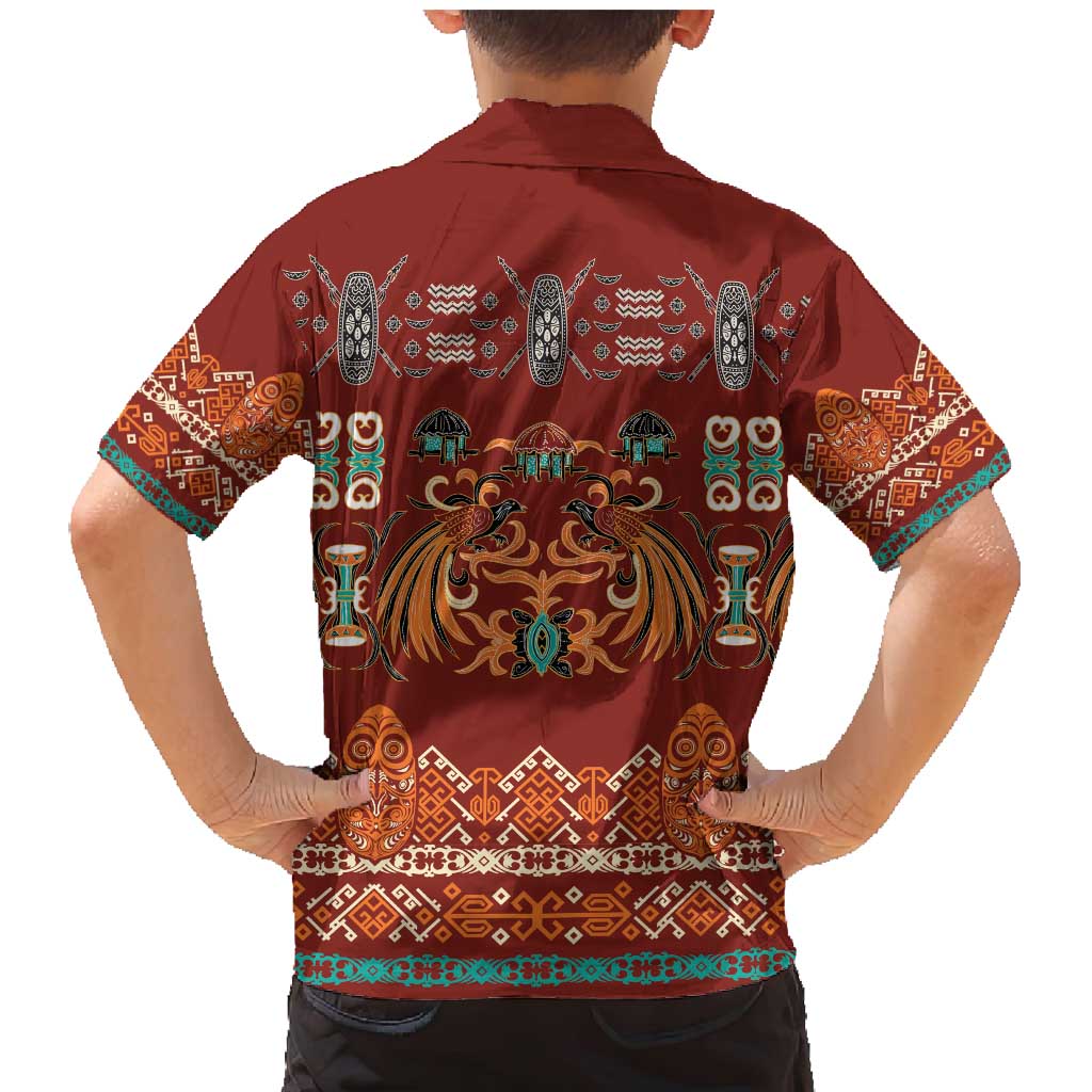 Oxblood Batik Papua-inspired Pattern Family Matching Mermaid Dress and Hawaiian Shirt - Polynesian Pride