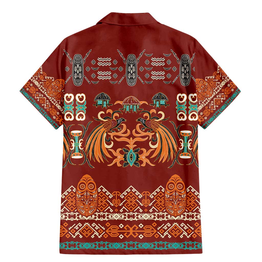 Oxblood Batik Papua-inspired Pattern Family Matching Mermaid Dress and Hawaiian Shirt - Polynesian Pride