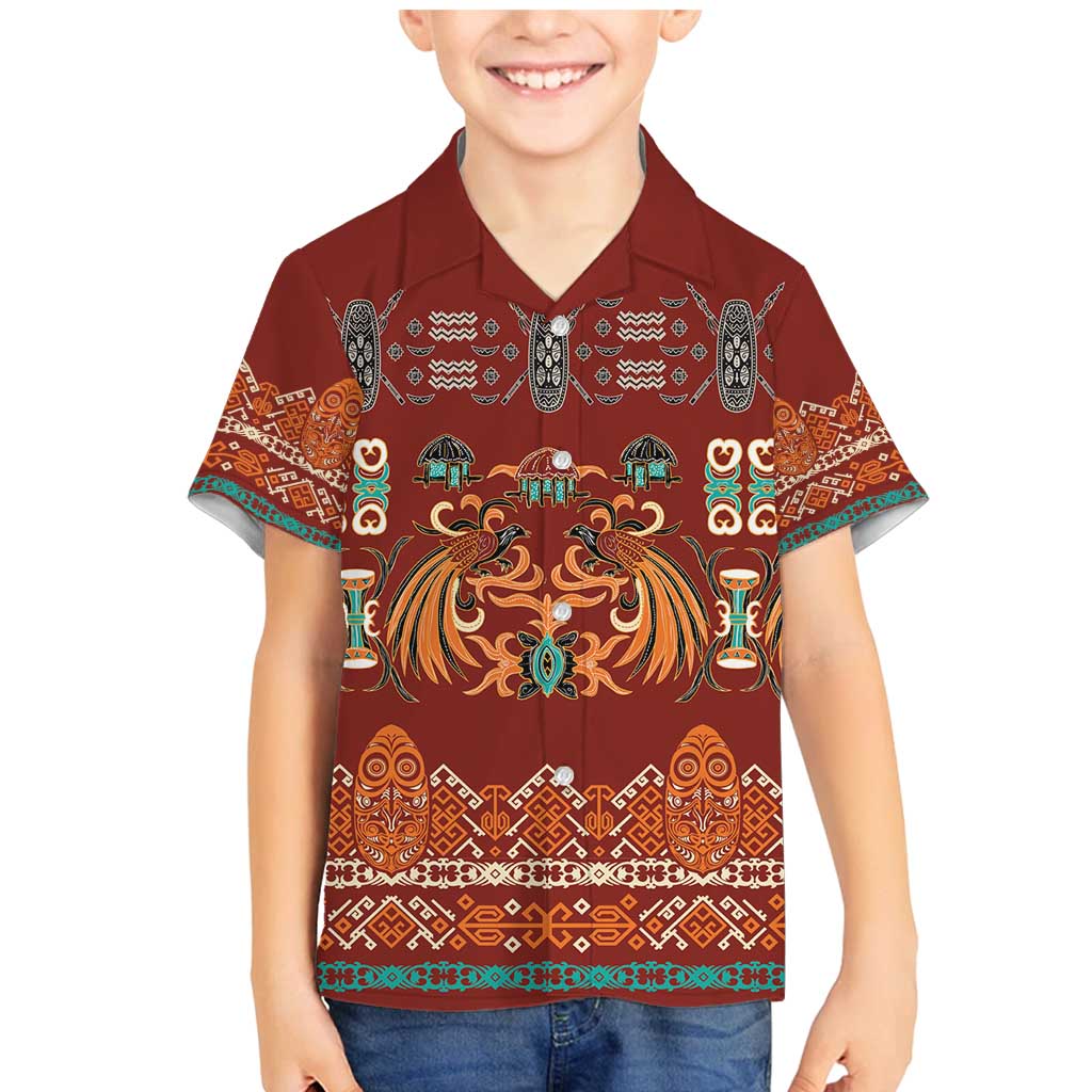 Oxblood Batik Papua-inspired Pattern Family Matching Mermaid Dress and Hawaiian Shirt - Polynesian Pride