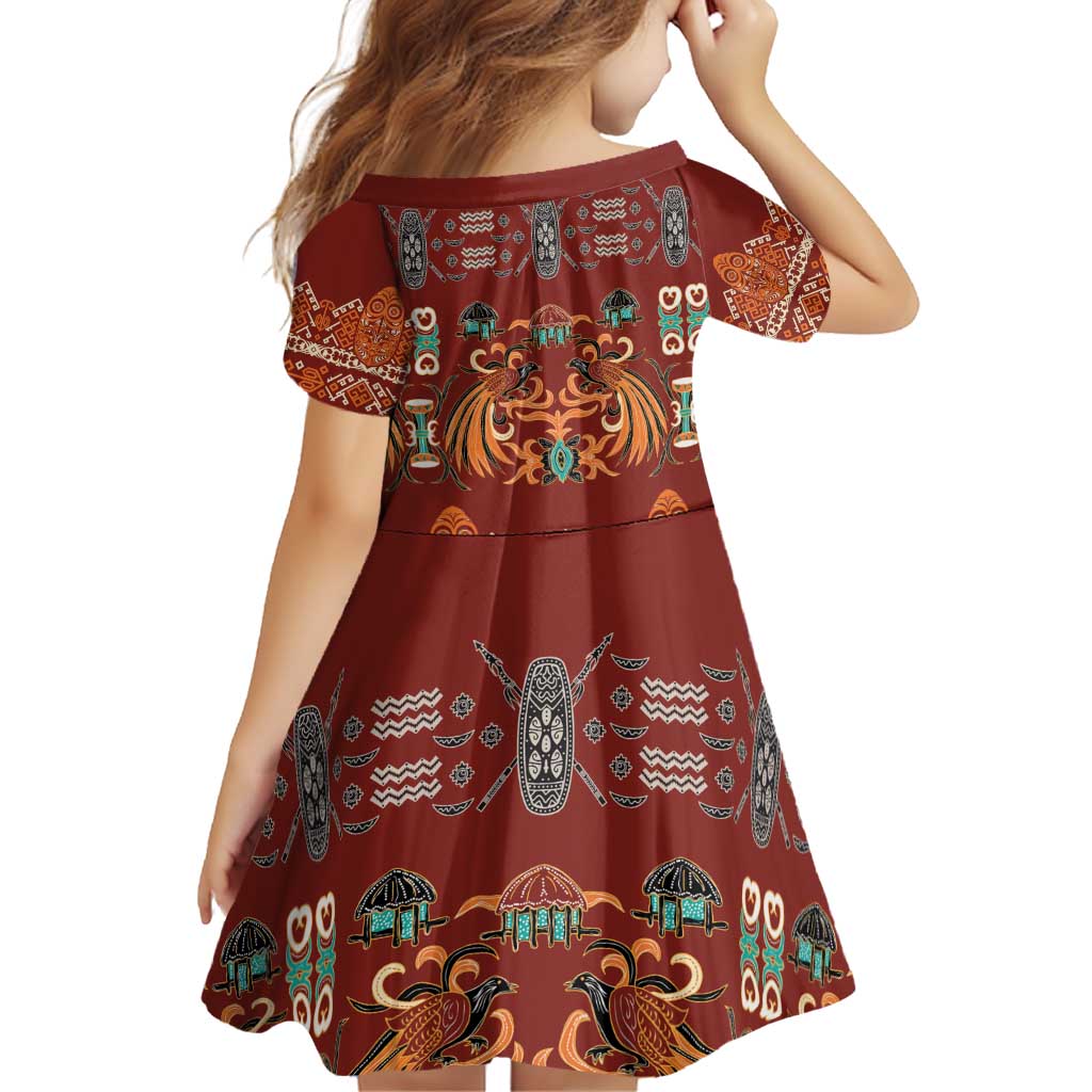 Oxblood Batik Papua-inspired Pattern Family Matching Off Shoulder Short Dress and Hawaiian Shirt LT9 - Polynesian Pride