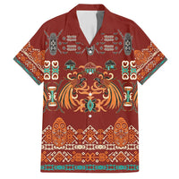 Oxblood Batik Papua-inspired Pattern Family Matching Off Shoulder Short Dress and Hawaiian Shirt LT9 Dad's Shirt - Short Sleeve Red - Polynesian Pride