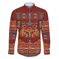 Oxblood Batik Papua-inspired Pattern Family Matching Off Shoulder Short Dress and Hawaiian Shirt LT9 Dad's Shirt - Long Sleeve Red - Polynesian Pride