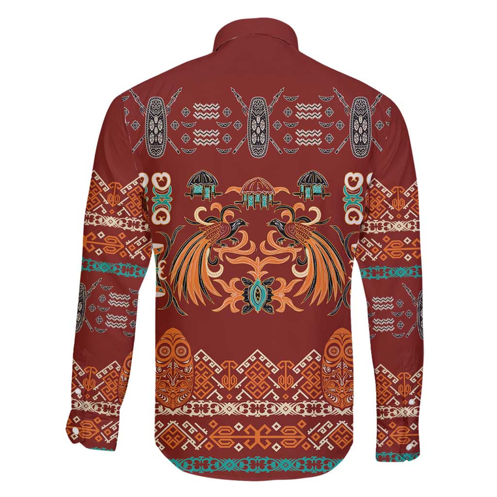 Oxblood Batik Papua-inspired Pattern Family Matching Off Shoulder Short Dress and Hawaiian Shirt LT9 - Polynesian Pride