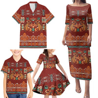 Oxblood Batik Papua-inspired Pattern Family Matching Puletasi and Hawaiian Shirt - Polynesian Pride