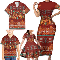 Oxblood Batik Papua-inspired Pattern Family Matching Short Sleeve Bodycon Dress and Hawaiian Shirt - Polynesian Pride