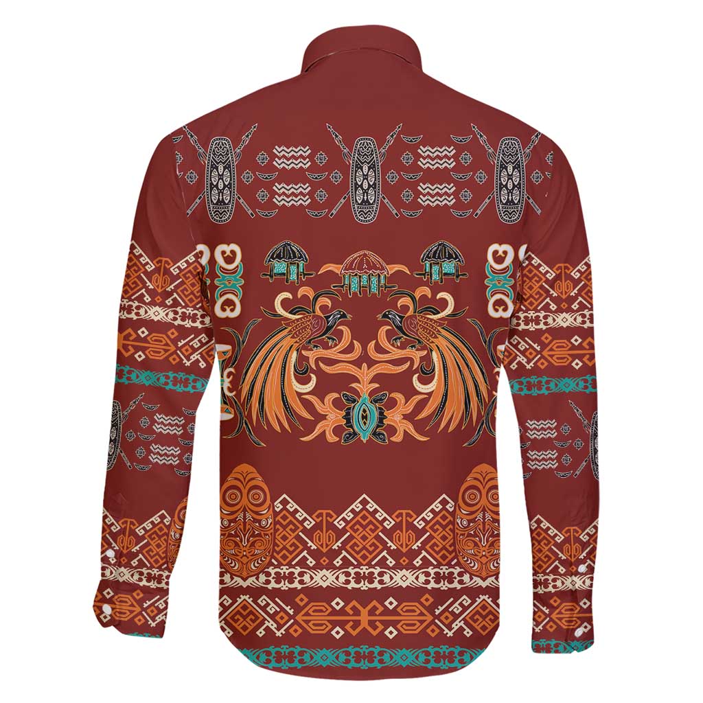 Oxblood Batik Papua-inspired Pattern Family Matching Short Sleeve Bodycon Dress and Hawaiian Shirt - Polynesian Pride