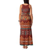 Oxblood Batik Papua-inspired Pattern Family Matching Tank Maxi Dress and Hawaiian Shirt - Polynesian Pride
