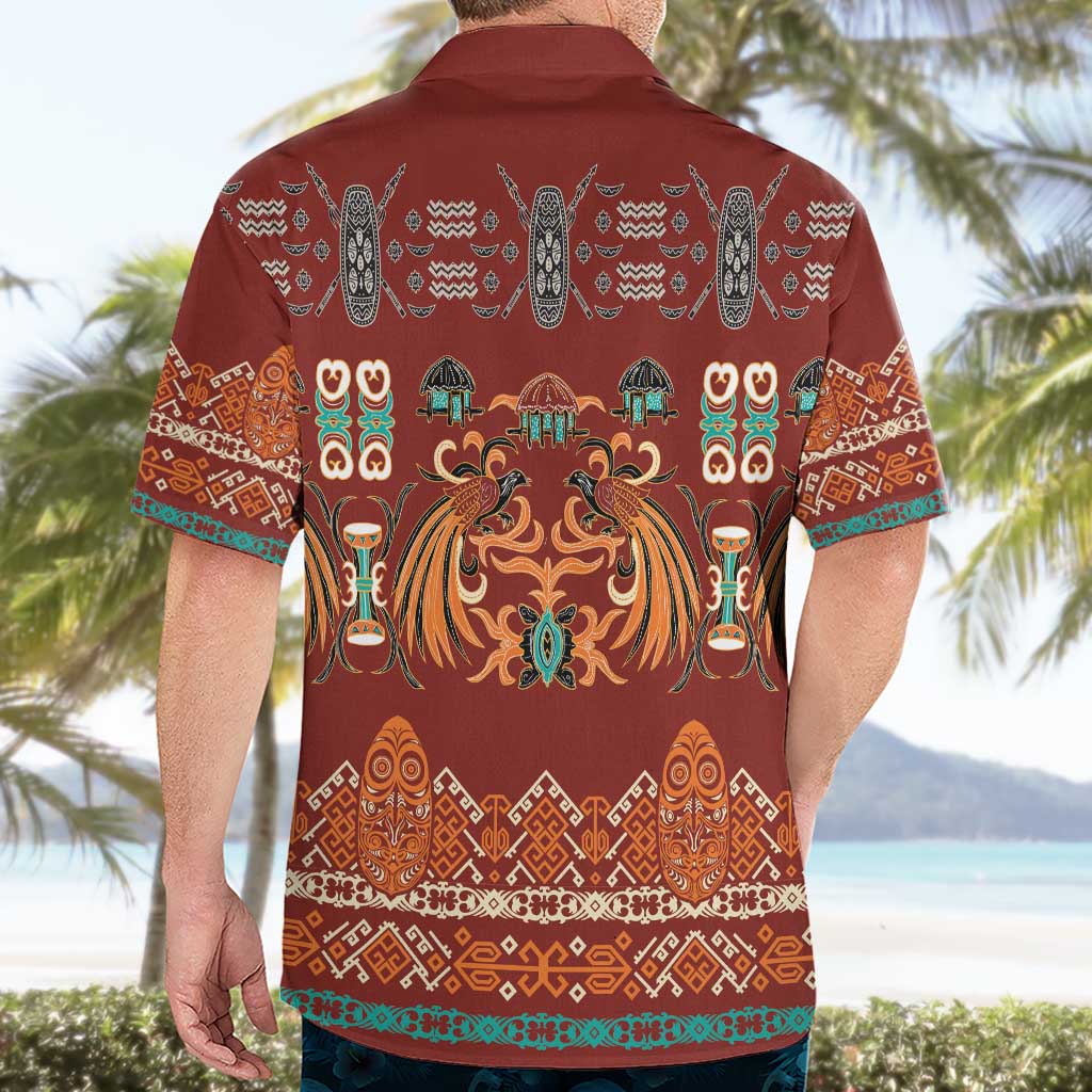 Oxblood Batik Papua-inspired Pattern Hawaiian Shirt - Polynesian Pride