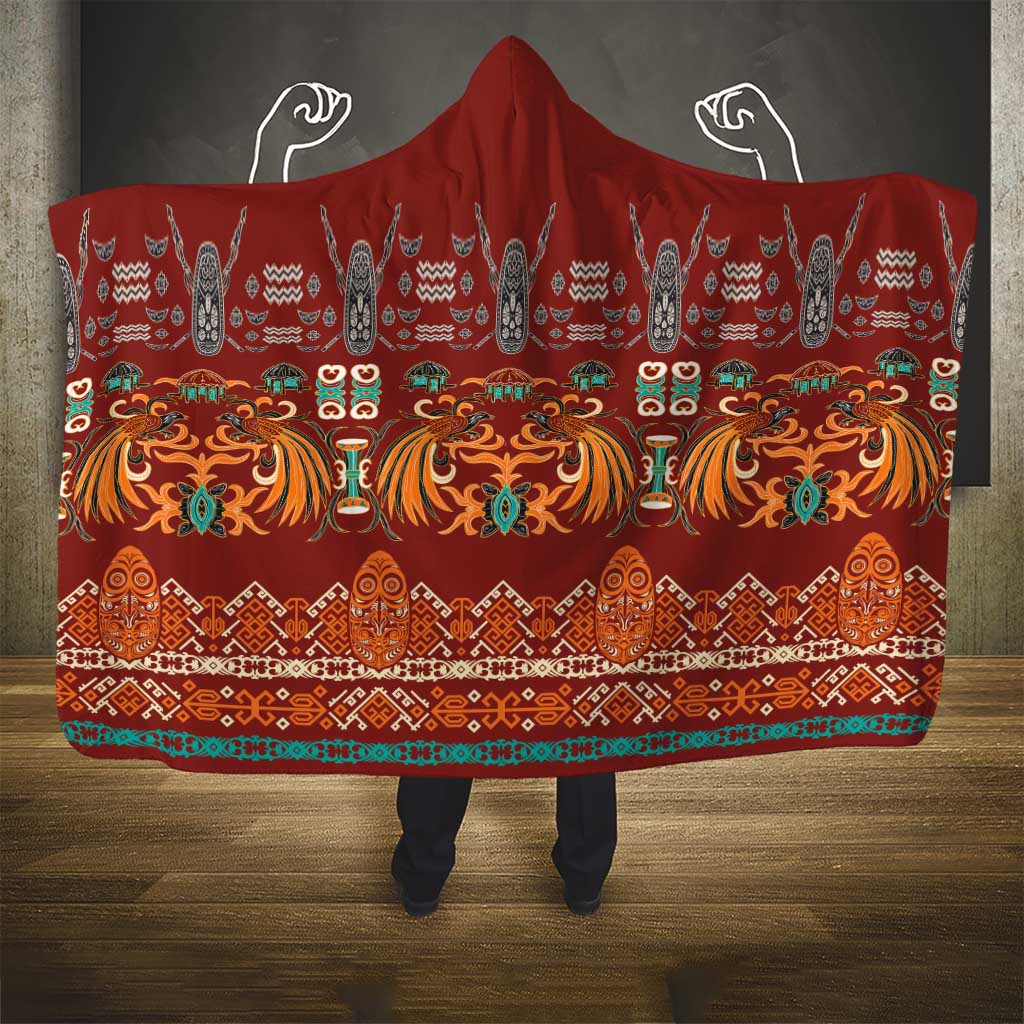 Oxblood Batik Papua-inspired Pattern Hooded Blanket LT9 - Polynesian Pride
