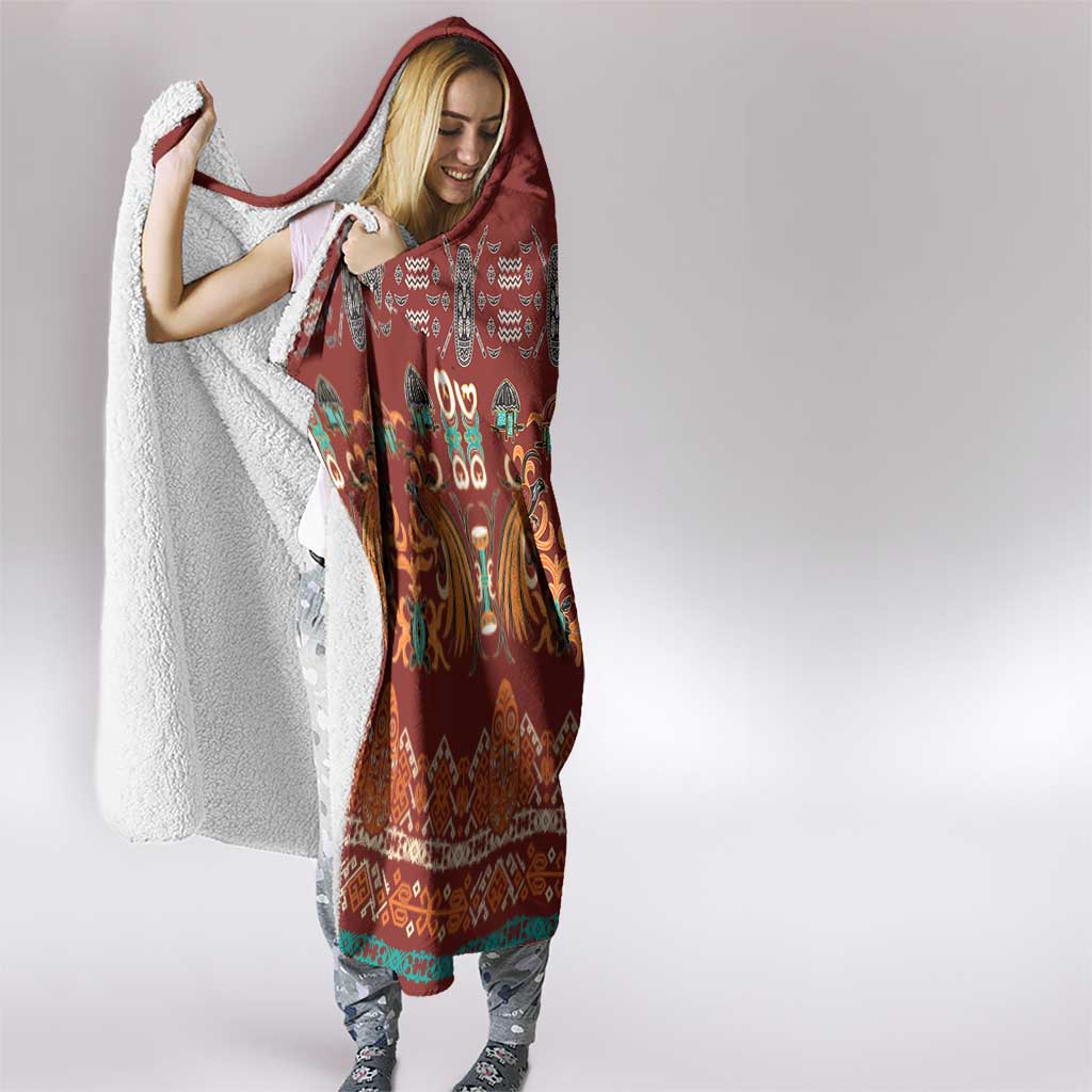 Oxblood Batik Papua-inspired Pattern Hooded Blanket LT9 - Polynesian Pride