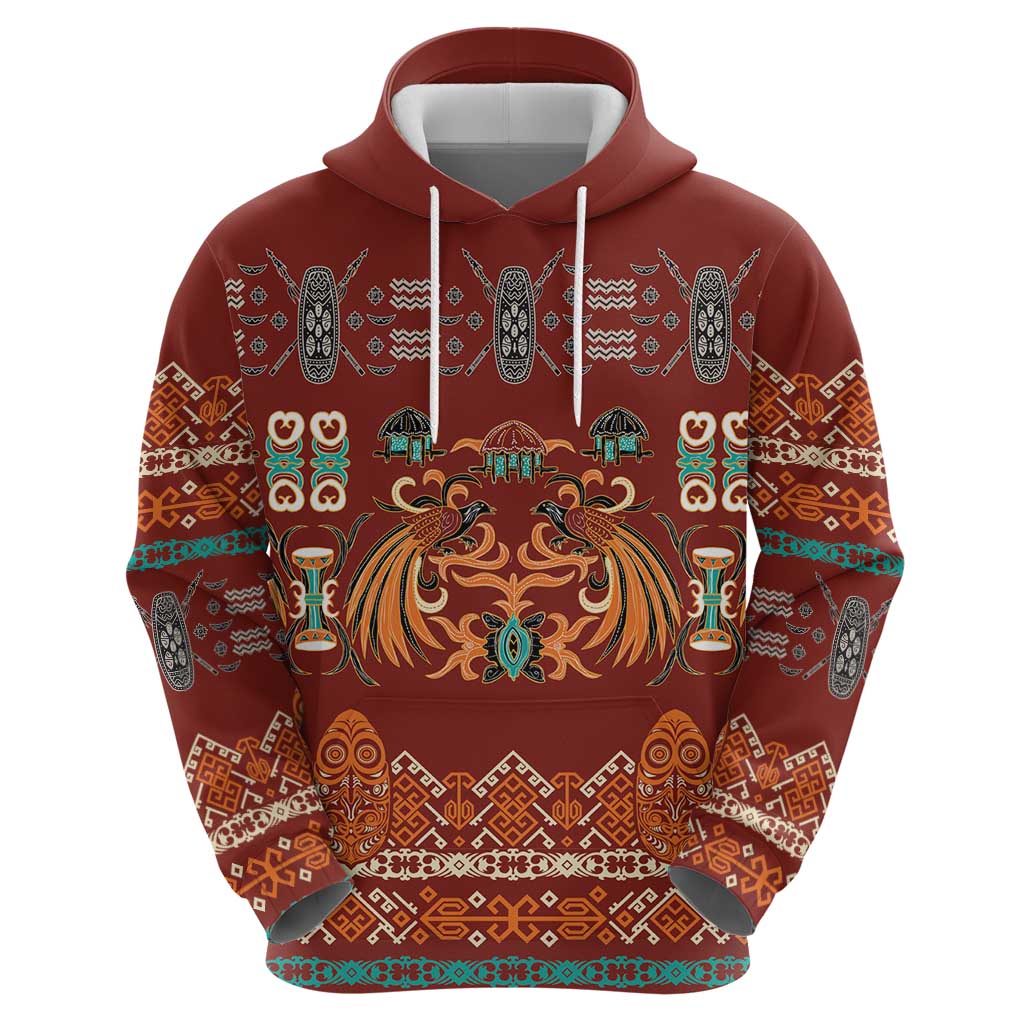 Oxblood Batik Papua-inspired Pattern Hoodie - Polynesian Pride