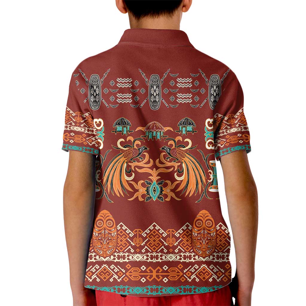 Oxblood Batik Papua-inspired Pattern Kid Polo Shirt LT9 - Polynesian Pride