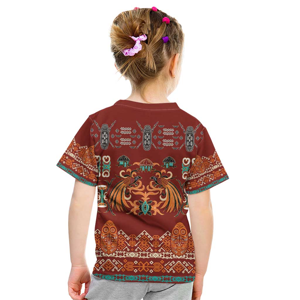 Oxblood Batik Papua-inspired Pattern Kid T Shirt LT9 - Polynesian Pride