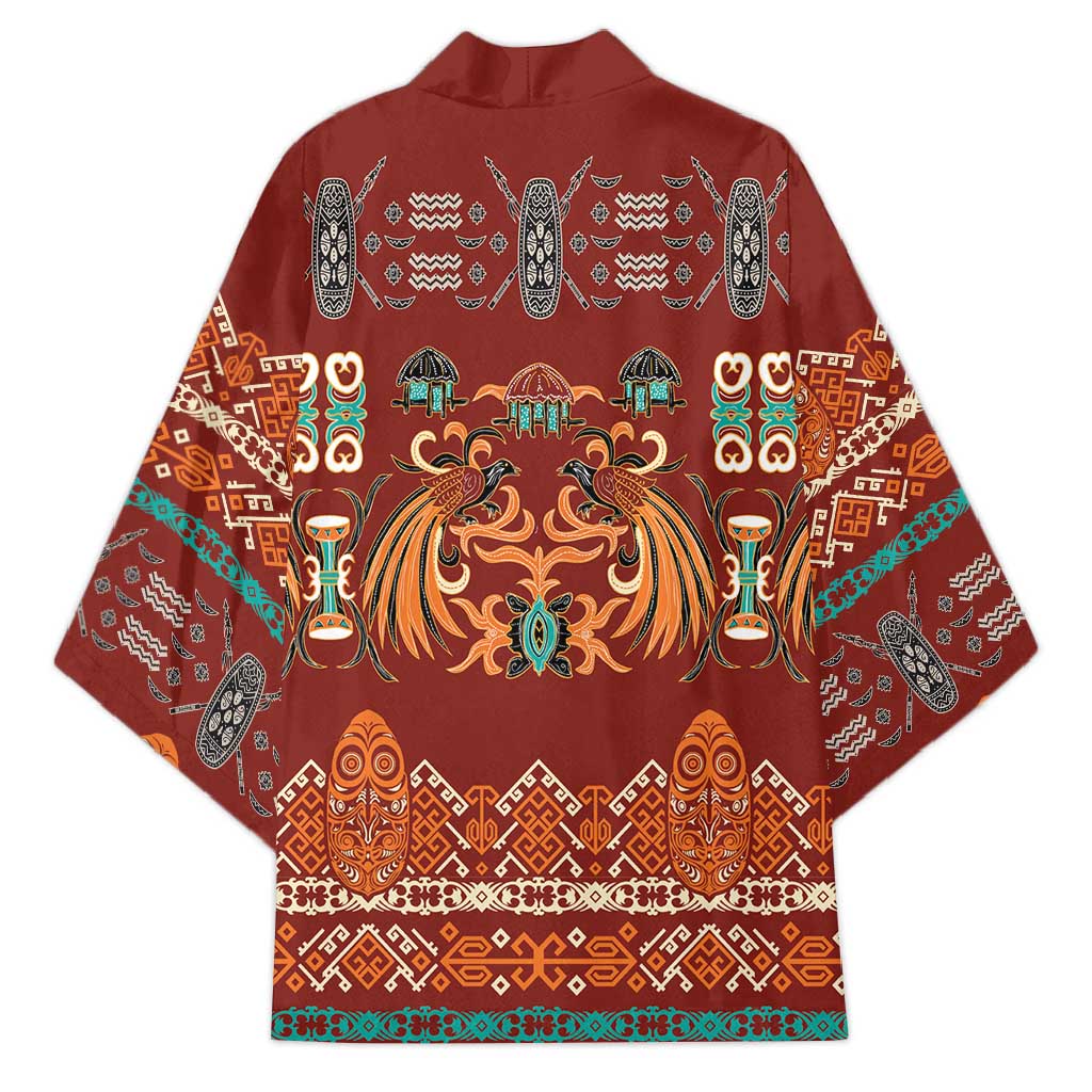 Oxblood Batik Papua-inspired Pattern Kimono - Polynesian Pride
