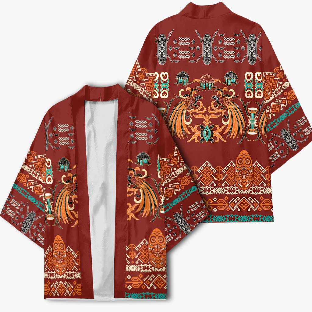 Oxblood Batik Papua-inspired Pattern Kimono - Polynesian Pride