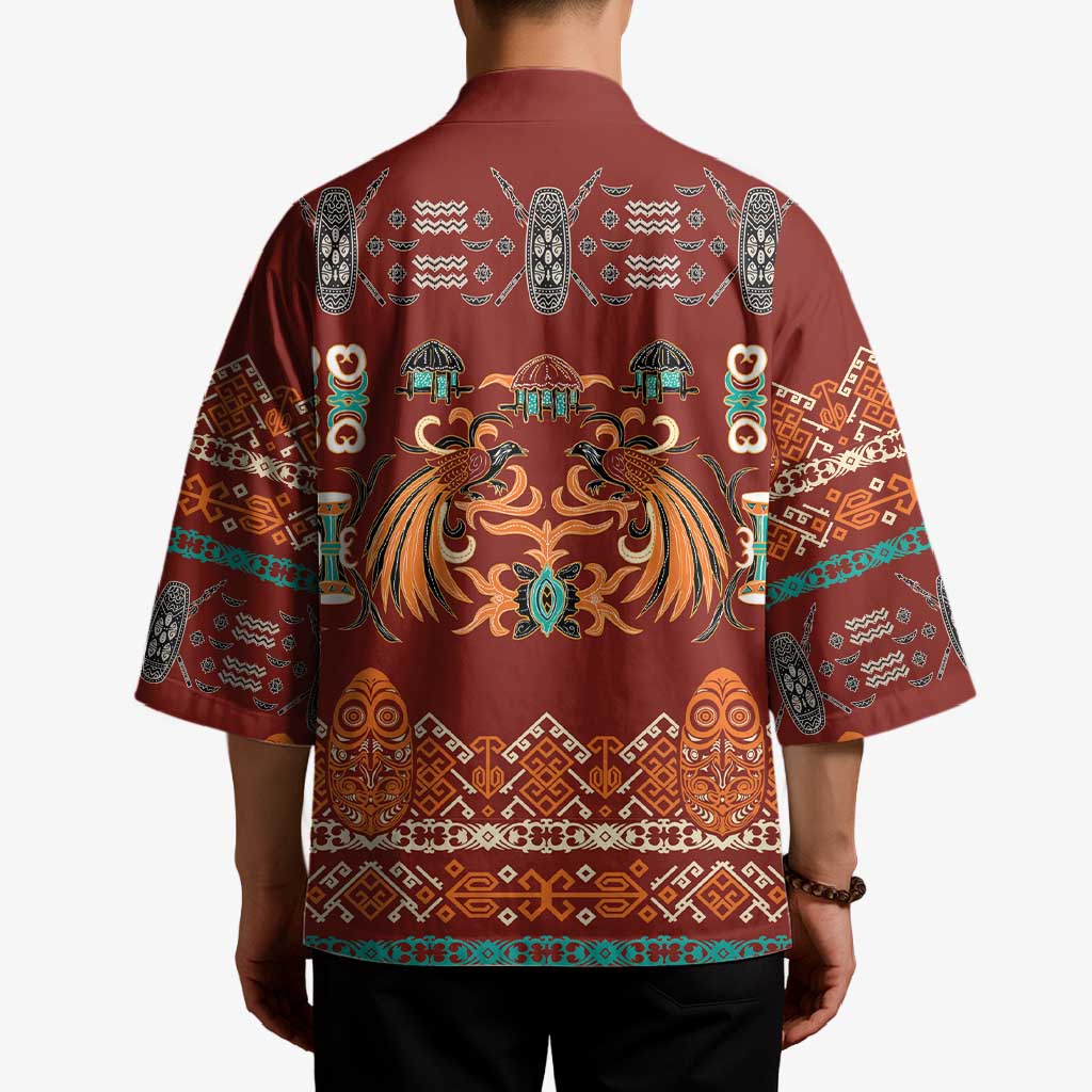 Oxblood Batik Papua-inspired Pattern Kimono - Polynesian Pride