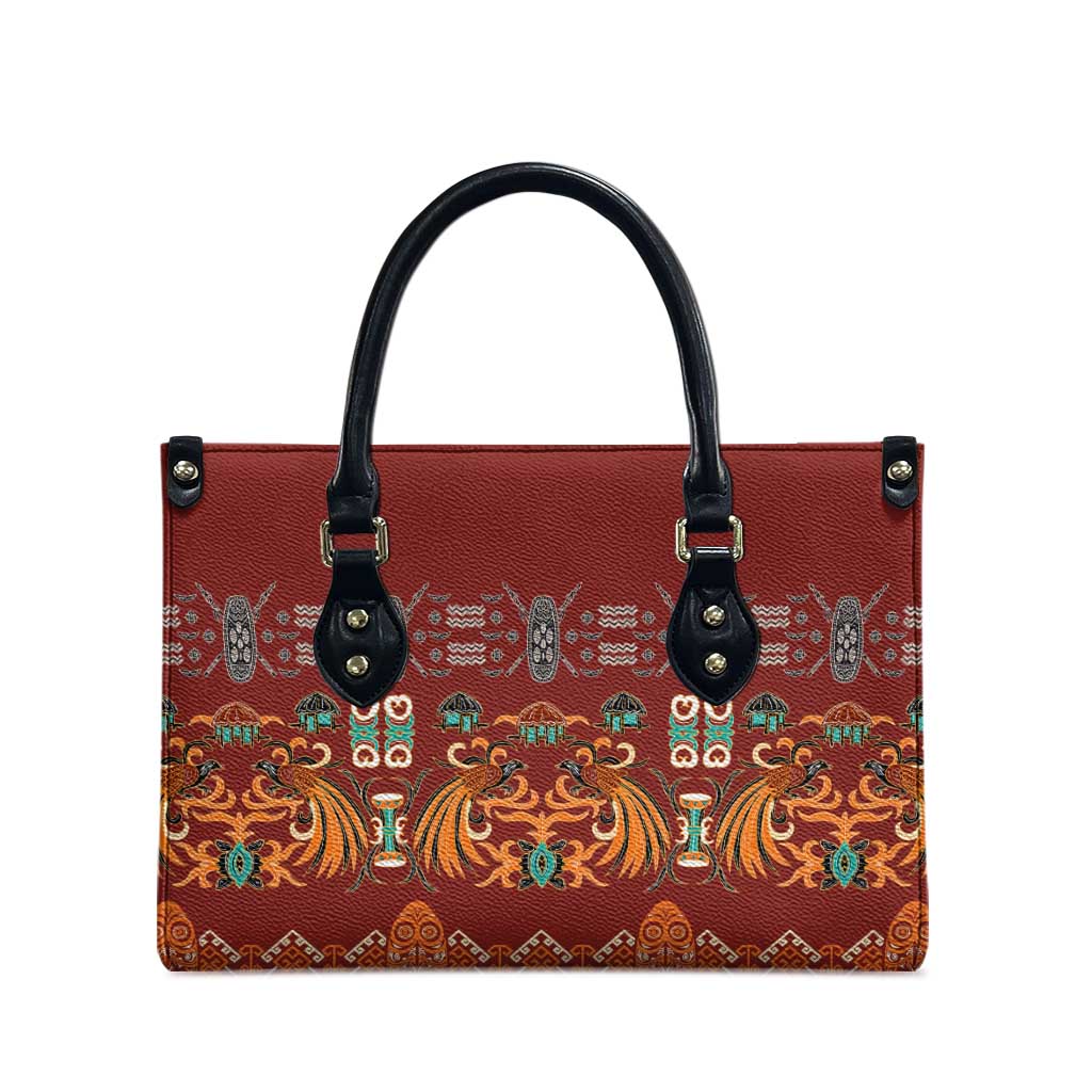 Oxblood Batik Papua-inspired Pattern Leather Bag - Polynesian Pride