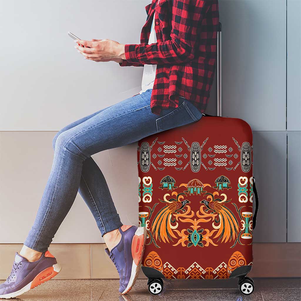 Oxblood Batik Papua-inspired Pattern Luggage Cover - Polynesian Pride