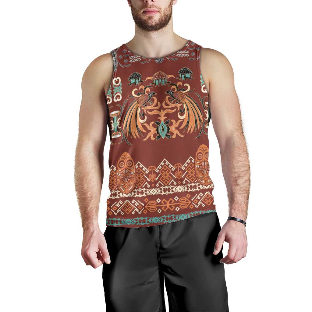 Oxblood Batik Papua-inspired Pattern Men Tank Top - Polynesian Pride