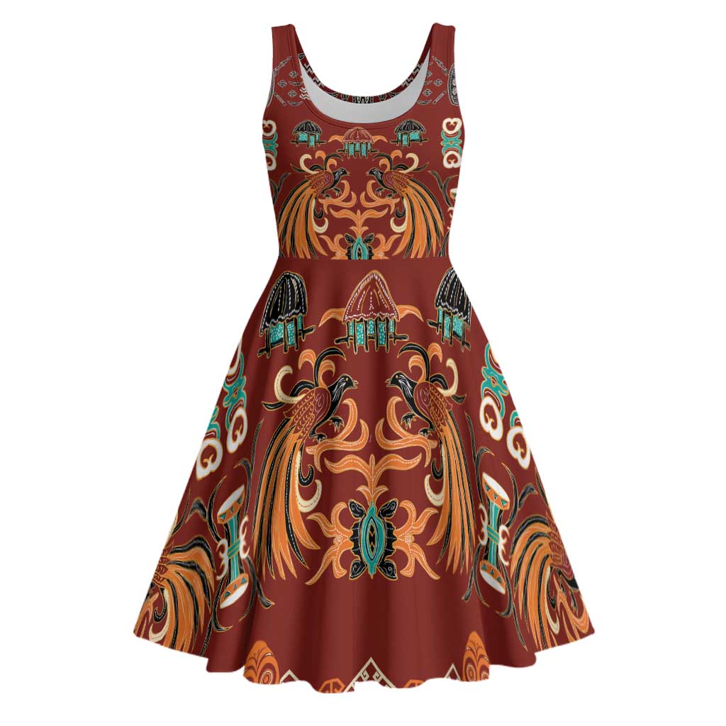 Oxblood Batik Papua-inspired Pattern Midi Dress - Polynesian Pride