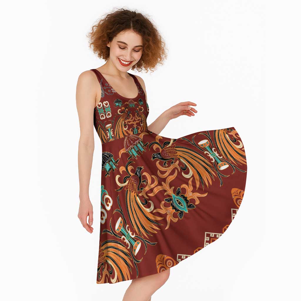 Oxblood Batik Papua-inspired Pattern Midi Dress - Polynesian Pride