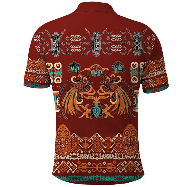 Oxblood Batik Papua-inspired Pattern Polo Shirt LT9