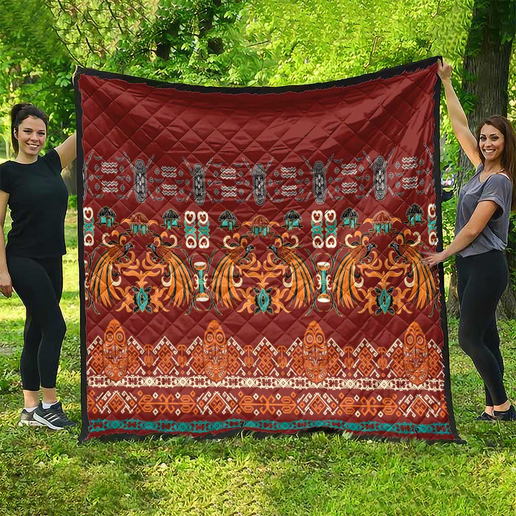 Oxblood Batik Papua-inspired Pattern Quilt - Polynesian Pride