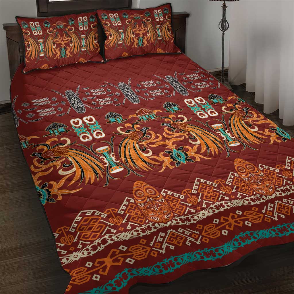 Oxblood Batik Papua-inspired Pattern Quilt Bed Set LT9 Red - Polynesian Pride